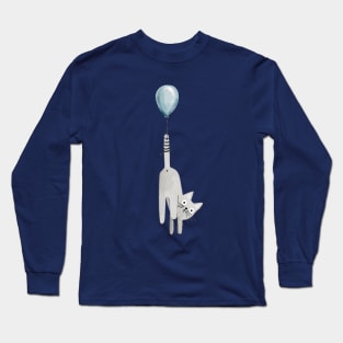 Funny watercolor grey cat with balloon Long Sleeve T-Shirt